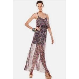 BCBGeneration Strappy Chiffon Layered Maxi Dress Multi Womens Sz M Boho Party